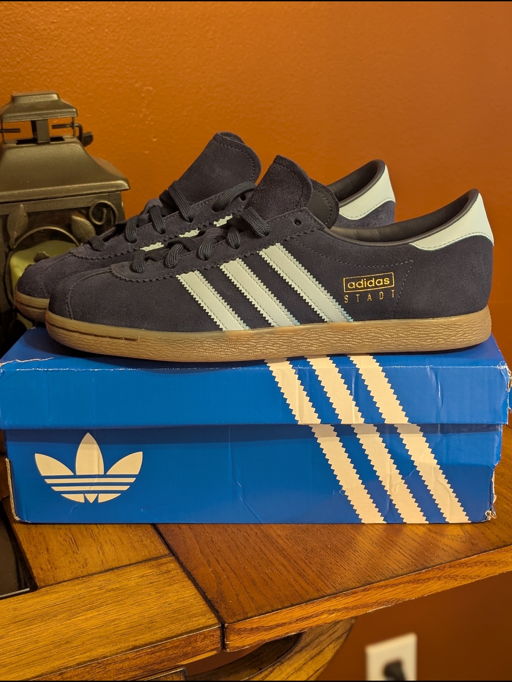 adidas Stadt Men's Suede Sneakers in Navy and Gum